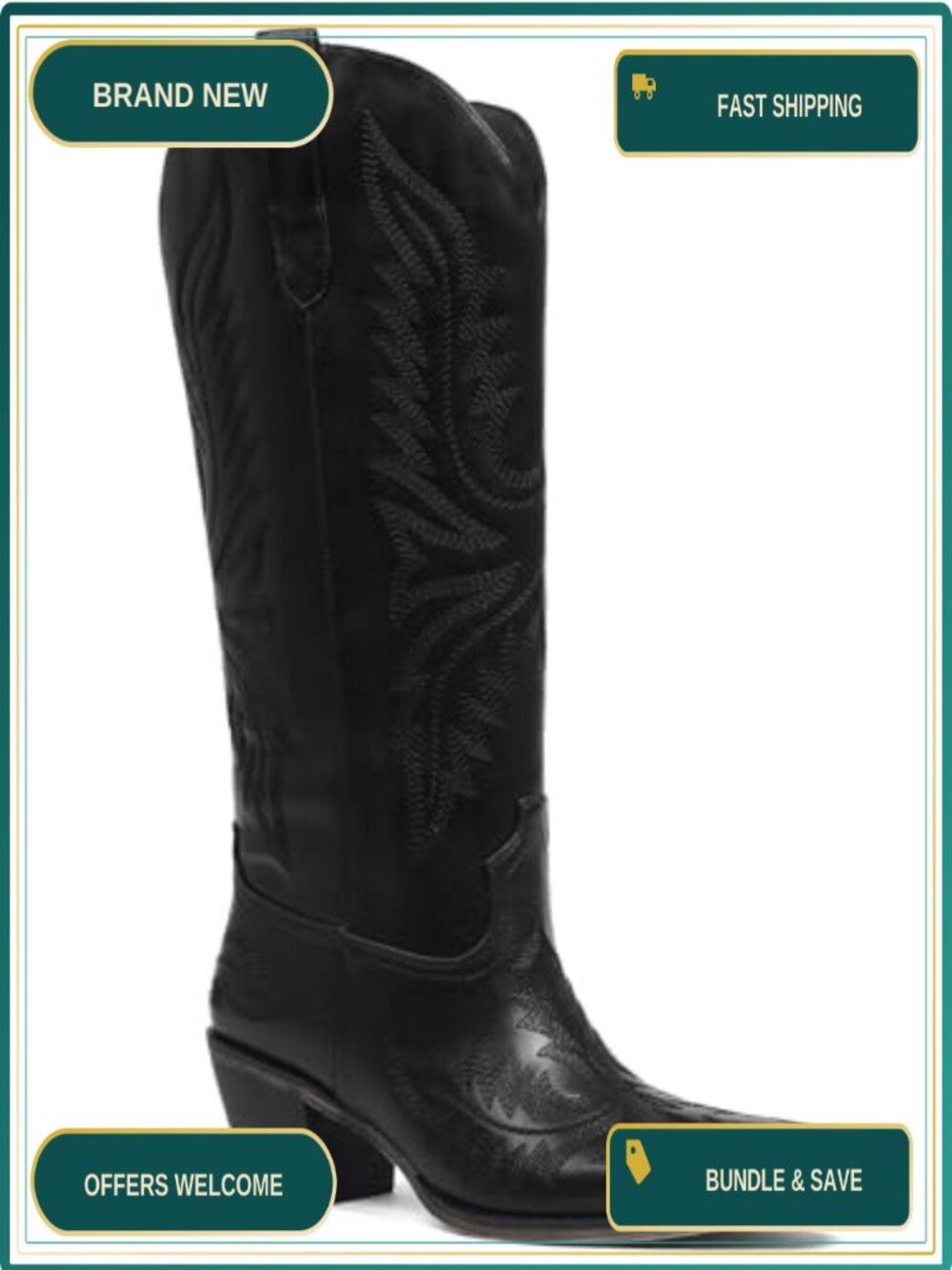 Women's Western Cowgirl Boots, Snip Toe Knee-High with Embroidery